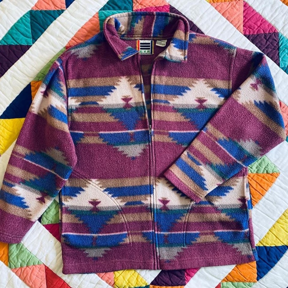 Multicolor Vintage 90s Western‎ Fleece Zip-up